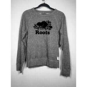 Roots Beaver Crew Neck Pullover Sweatshirt Gray Sz XS